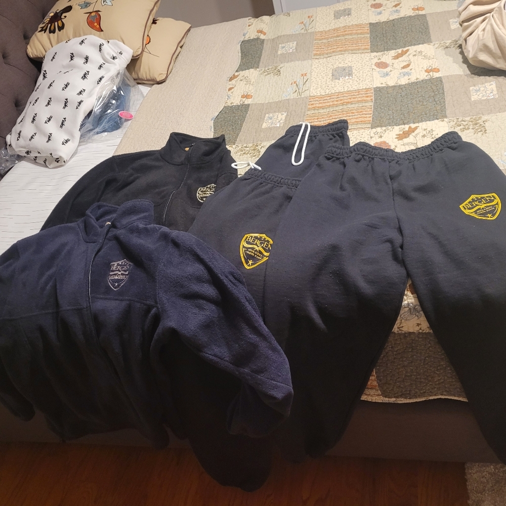 Bundle of school uniform 3 medium pants and two M fleece